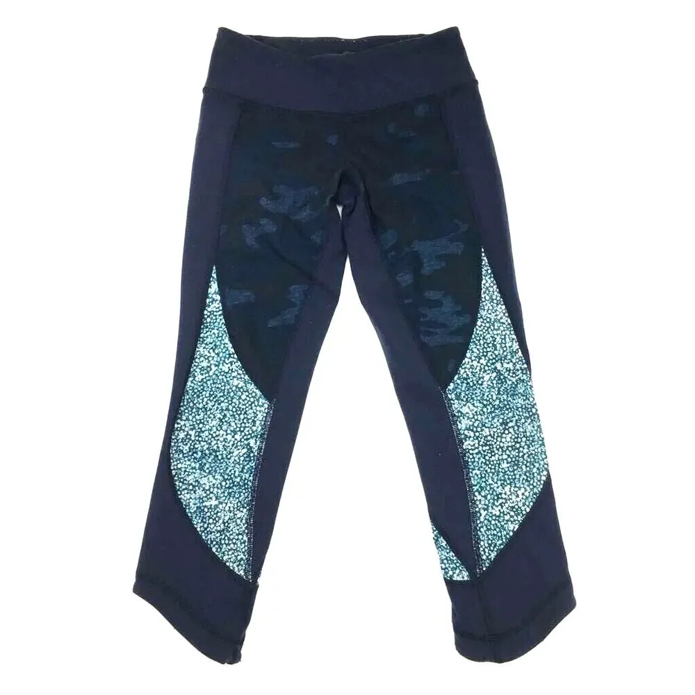 Lululemon Wunder Under Crop *Full-On Luon Blue Camo Camouflage Low Rise Size 2